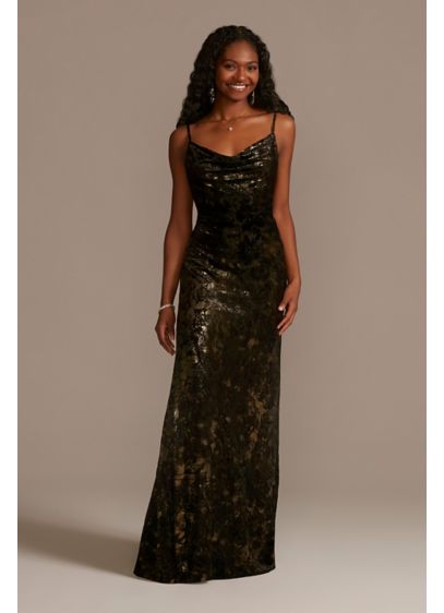 Floor Length Velvet Cowl Neck Sheath Dress - You're guaranteed to steal the spotlight in this
